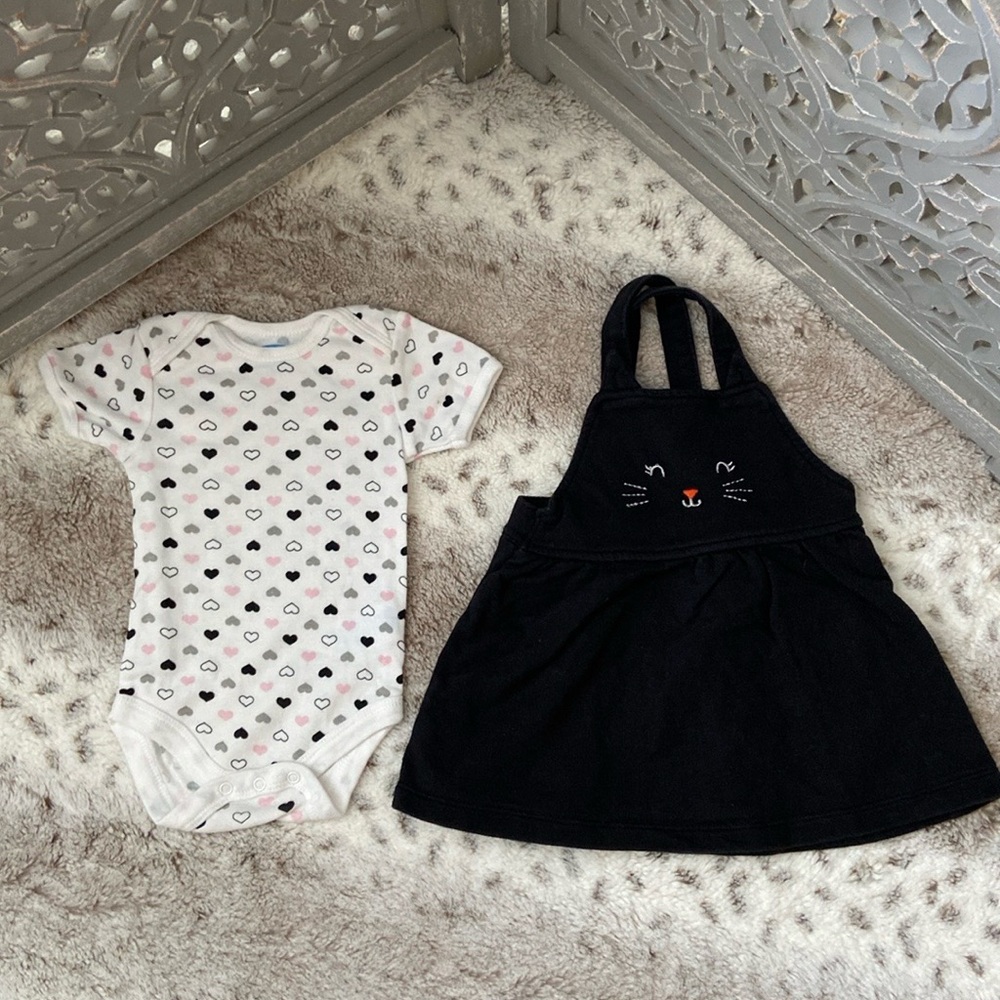 Carter’s black cat set baby girls 3-6 months heart Halloween trick or treat